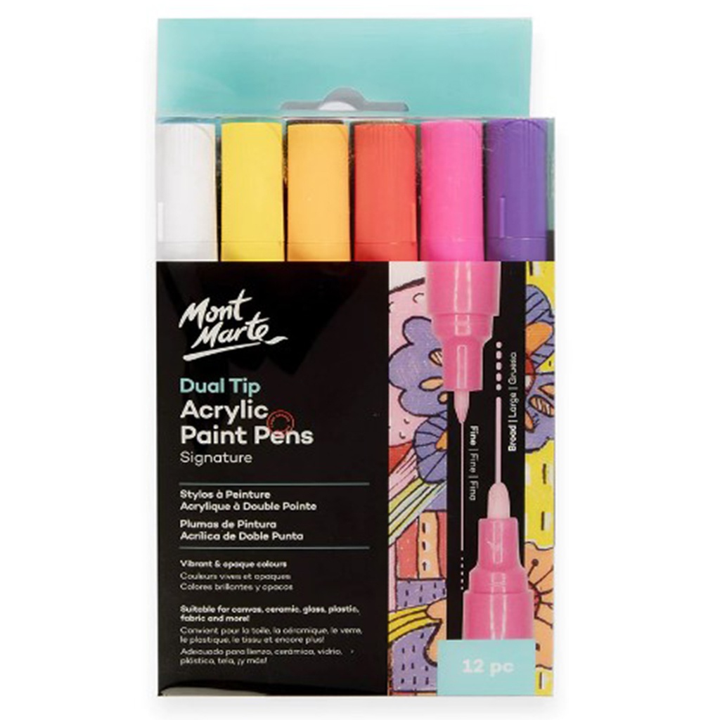 Mont Marte Paint Pens Dual Tip Fine/Broad 12pc